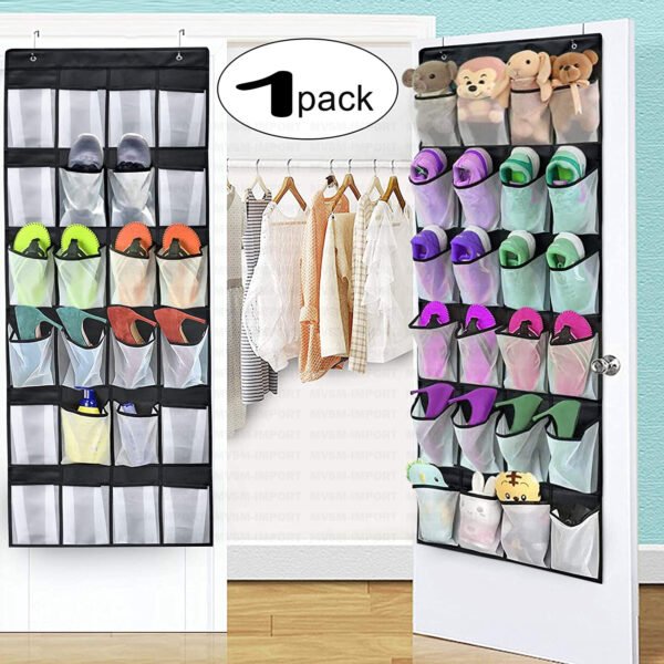 ZAPATERA MICRO PERFORADO M L 2 Organizador de Zapatos Colgante de 24 Bolsillos Transparentes – Ahorra Espacio y Protege tu Calzado