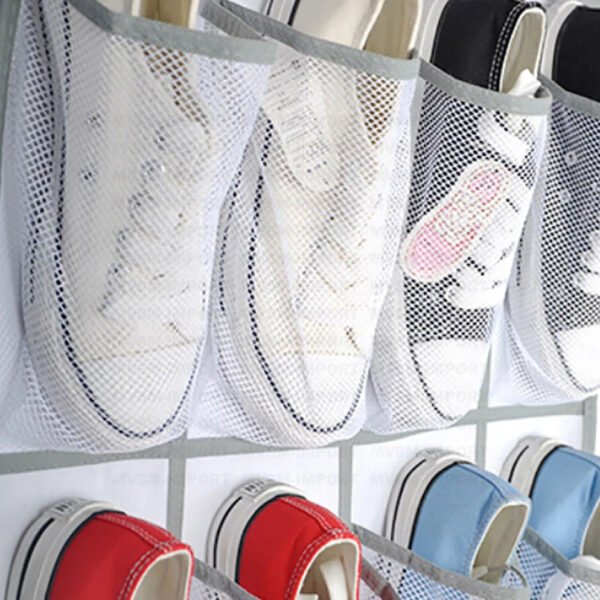 ZAPATERA MICRO PERFORADO M L 5 Organizador de Zapatos Colgante de 24 Bolsillos Transparentes – Ahorra Espacio y Protege tu Calzado
